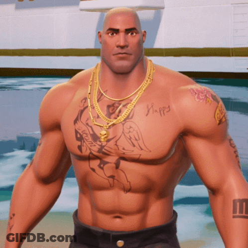 Shirtless Man With Happy Chest Tattoo GIF