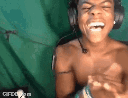 Shirtless Man With Headphones And Microphone Laughing GIF