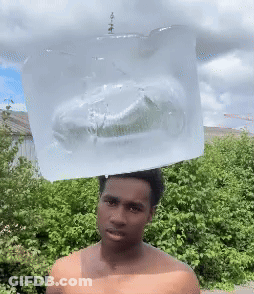 Shirtless Man With Ice Cube On Head GIF