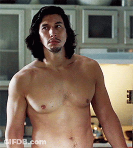 Shirtless Man With Long Hair In Kitchen GIF