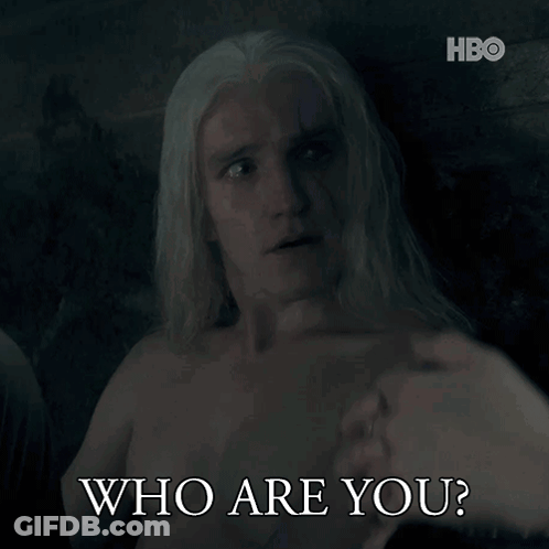Shirtless Man With Long White Hair Says Who Are You GIF