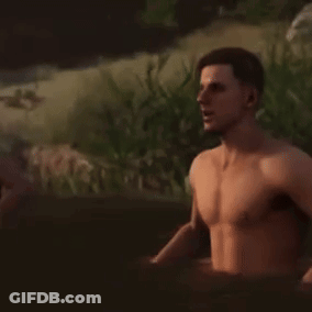 Shirtless Man With Man Portrait And Word True On Face GIF