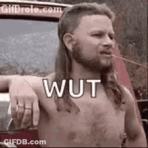 Shirtless Man With Mullet And Beard By Truck GIF
