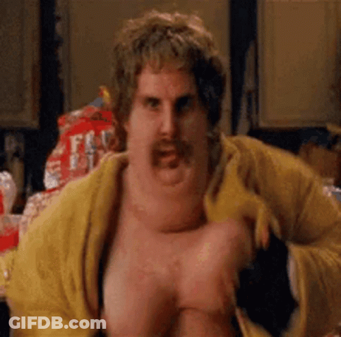Shirtless Man With Mustache In Yellow Sweater And Robe GIF
