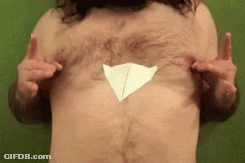 Shirtless Man With Paper Airplane On Chest GIF