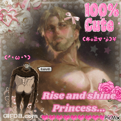 Shirtless Man With Pink Bow Says Rise And Shine Princess GIF