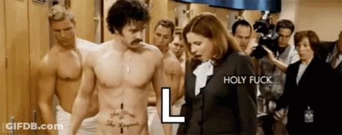 Shirtless Man With Stomach Tattoo Says Holy Fuck GIF