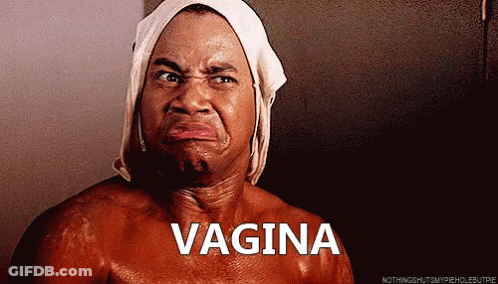 Shirtless Man With Towel On Head And Vagina On Chest GIF