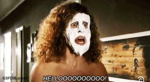 Shirtless Man With White Face Mask Talking GIF