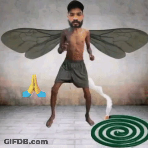 Shirtless Man With Wings Beside Mosquito Coil GIF