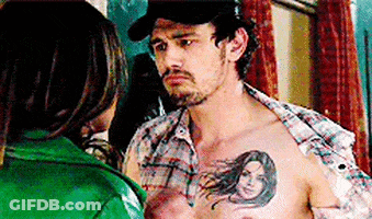 Shirtless Man With Woman Tattoo Next To Woman GIF