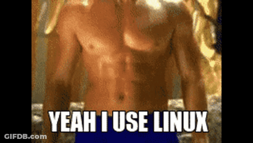 Shirtless Man With Yeah I Use Linux On Chest GIF