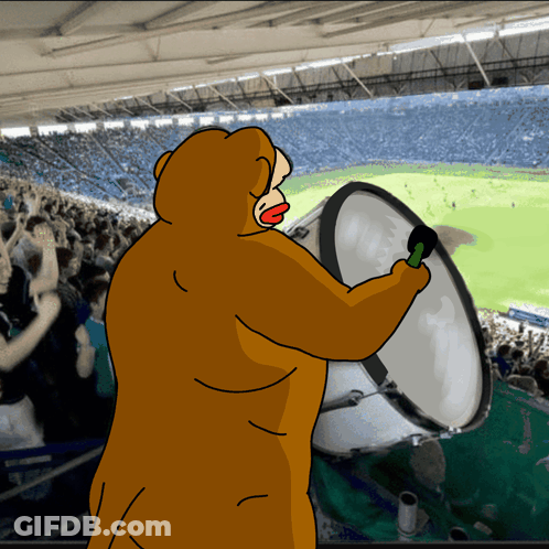Shirtless Men Sitting In Stadium Watching Game GIF