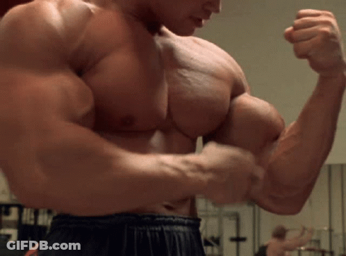 Shirtless Muscular Man Flexing In Gym GIF