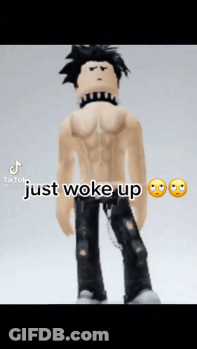 Shirtless Roblox Character With Choker Just Woke Up GIF
