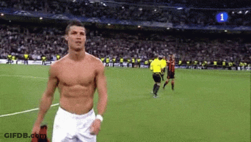 Shirtless Soccer Player Walking GIF