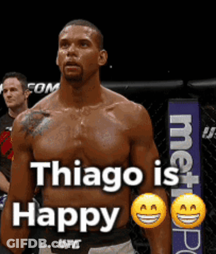 Shirtless UFC Fighter In Front Of Thiago Is Happy Sign GIF