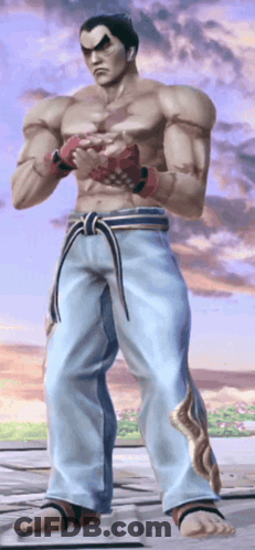 Shirtless Video Game Character Karate Pose GIF