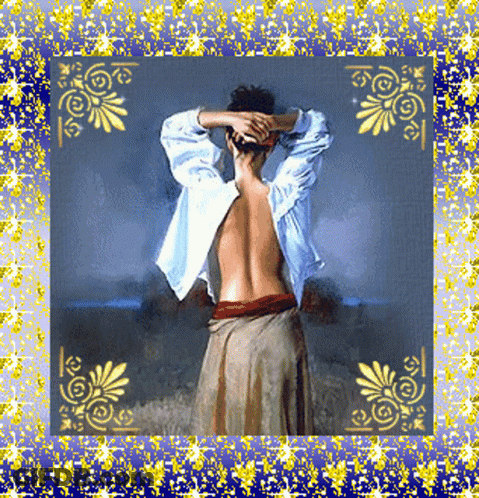 Shirtless Woman In Blue Frame GIF