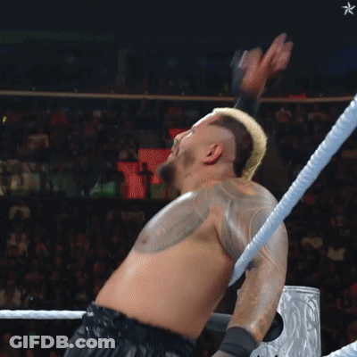 Shirtless Wrestler Arms Outstretched In Ring GIF