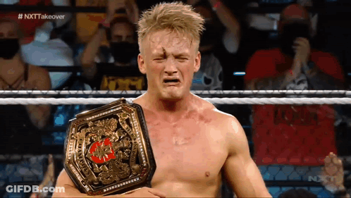 Shirtless Wrestler Crying With Championship Belt GIF