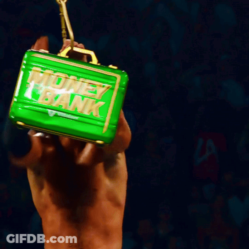 Shirtless Wrestler Holding Green Money Bank GIF