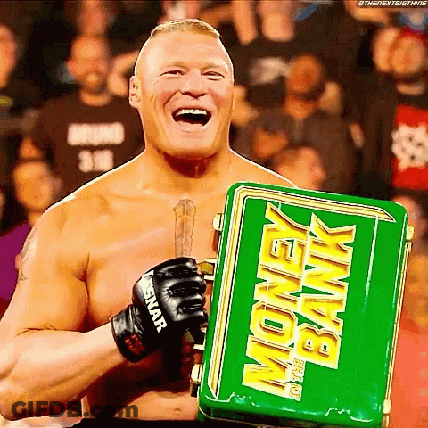 Shirtless Wrestler Holding Green Money Bank GIF