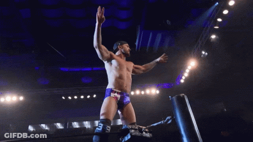Shirtless Wrestler In Purple Swim Trunks With SDS GIF