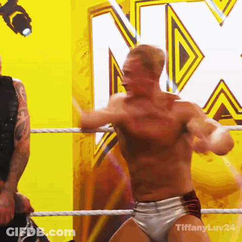 Shirtless Wrestler In Ring With Tiffanyluv24 GIF