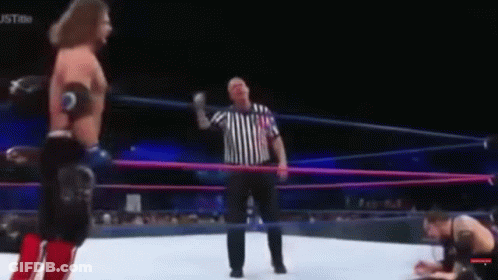 Shirtless Wrestler In Wrestling Ring With Crowd GIF