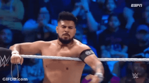 Shirtless Wrestler In Wrestling Ring With Crowd GIF