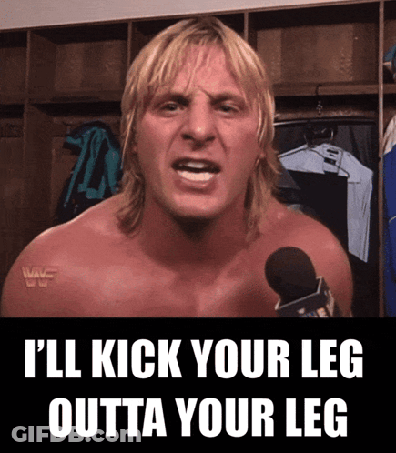 Shirtless Wrestler Says I'll Kick Leg Outta Leg GIF