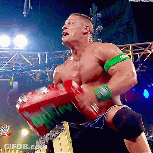 Shirtless Wrestler With Green Armband Saying Cena GIF