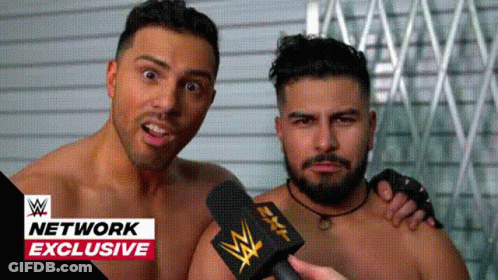 Shirtless Wrestlers Interviewed With Network Exclusive Mic GIF