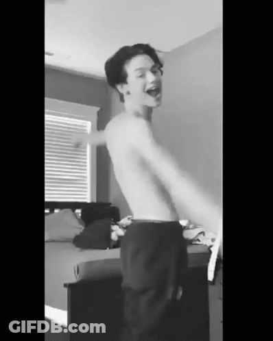 Shirtless Young Man Dancing In Bedroom GIF