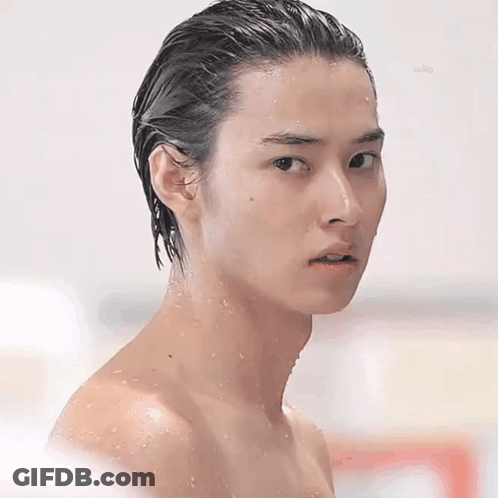 Shirtless Young Man With Wet Hair Looking At Camera GIF