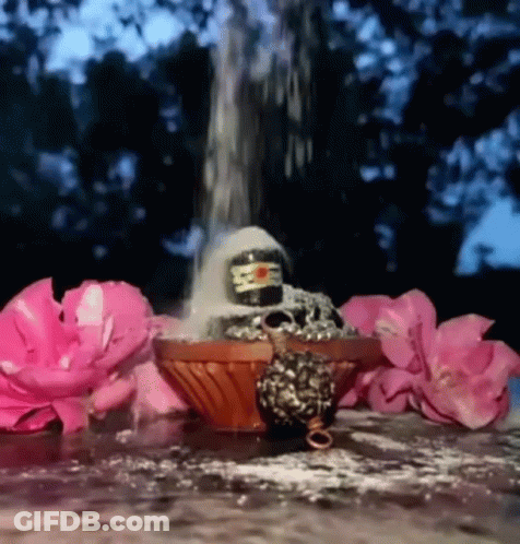 Shiva Statue Poured Into Pink Flowers GIF