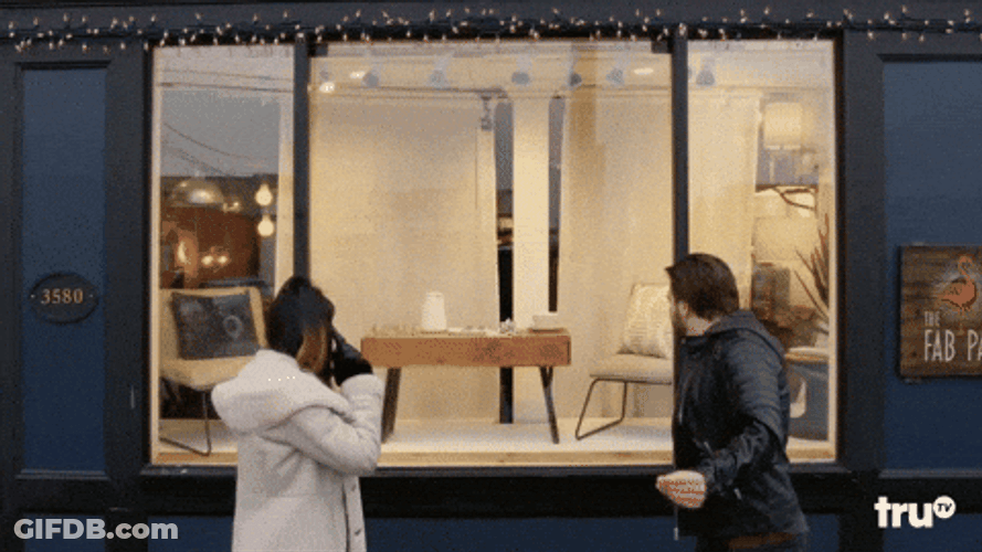 Shocked Customers Glass Breaking Store Display Window GIF