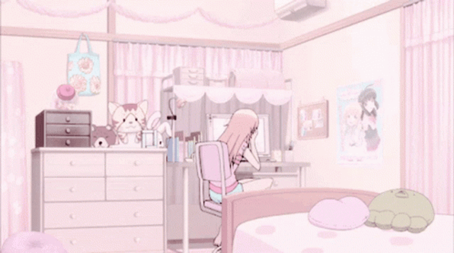 Shocked Girl Spinning Her Chair Anime Aesthetic GIF