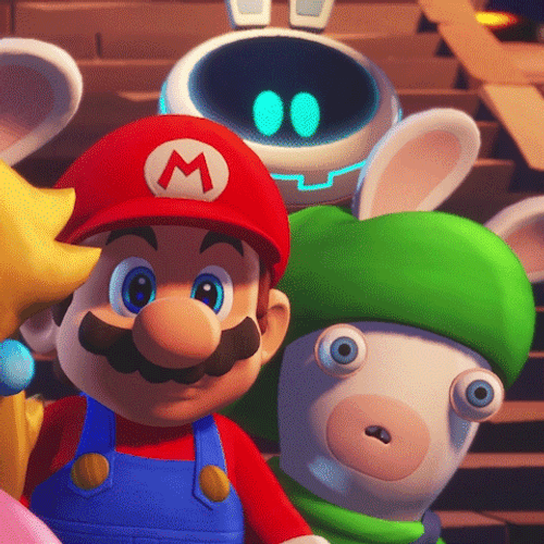 Shocked Super Mario And Excited Rabbid Luigi GIF