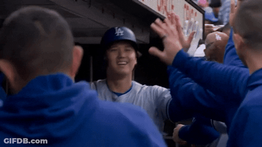 Shohei Ohtani High Five With Teammates GIF