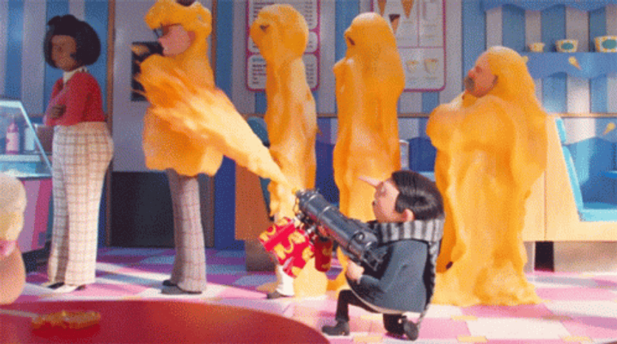 Shooting Cheese Gun In Minions: The Rise Of Gru GIF