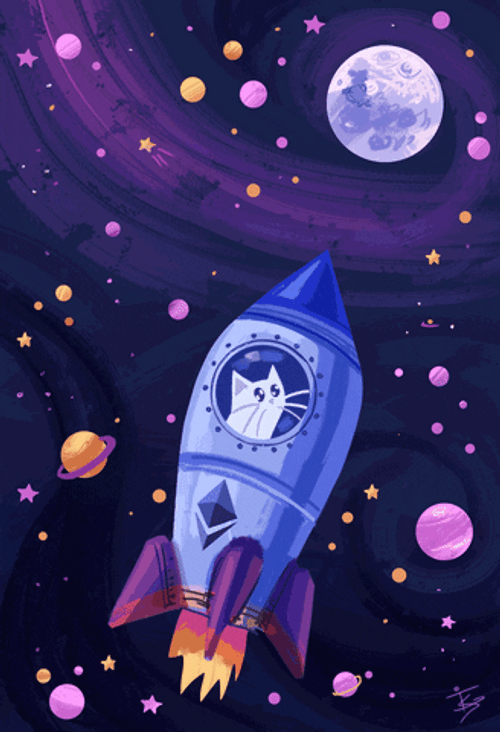 Shooting Star Rocket To Moon GIF