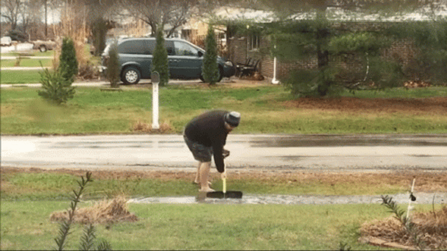 Shoveling Flood Grass Lawn Landscape GIF