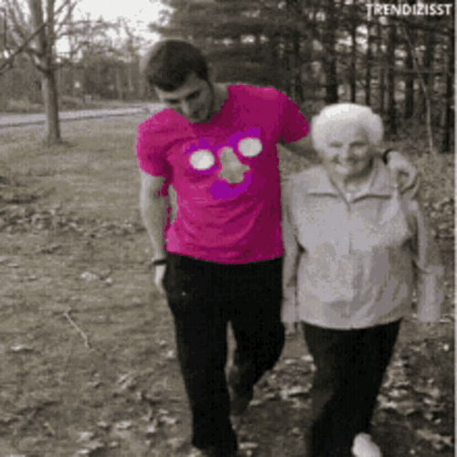 Shoving Grandma To Leaves GIF