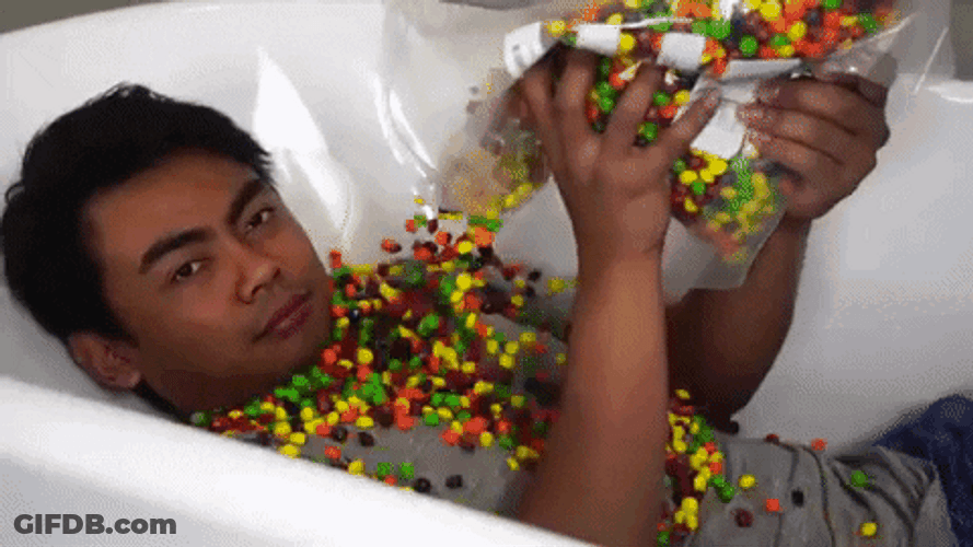 Shower Skittles Candy On The Tub GIF