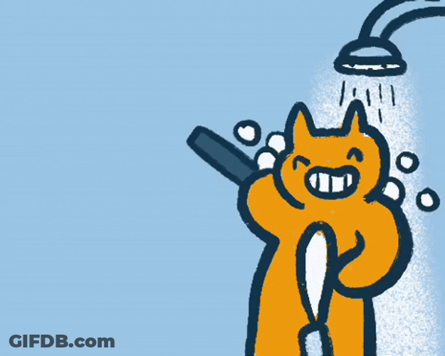 Showering Animated Cat Brushing Its Back GIF