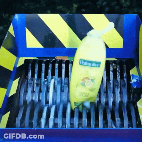 Shredded Yellow Palmolive Shampoo Bottle GIF