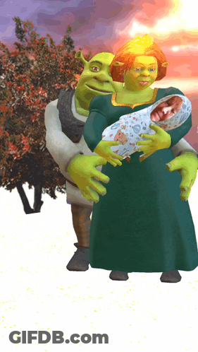 Shrek And Fiona Holding A Baby GIF