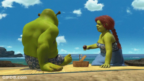 Shrek And Fiona On Beach Blanket GIF